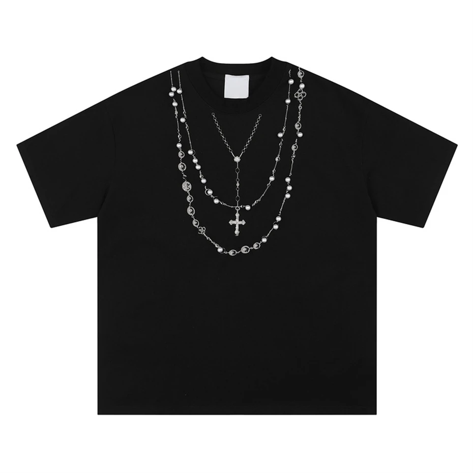 Mens Short Sleeve T-Shirts Streetwear Punk Cross Necklace Print Tees Tops Men Oversized Harajuku Y2k Hip Hop Black T Shirts Male
Mens Short Sleeve T-Shirts Streetwear Punk Cross Necklace Print Tees Tops Men Oversized Harajuku Y2k Hip Hop Black T Shirts Male
