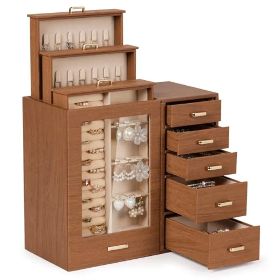 Large Jewelry Box/Organizer/Case with Glass Window Drawers for Necklaces Earrings Rings Bracelets Watches Gift for Women Girls
Large Jewelry Box/Organizer/Case with Glass Window Drawers for Necklaces Earrings Rings Bracelets Watches Gift for Women Girls