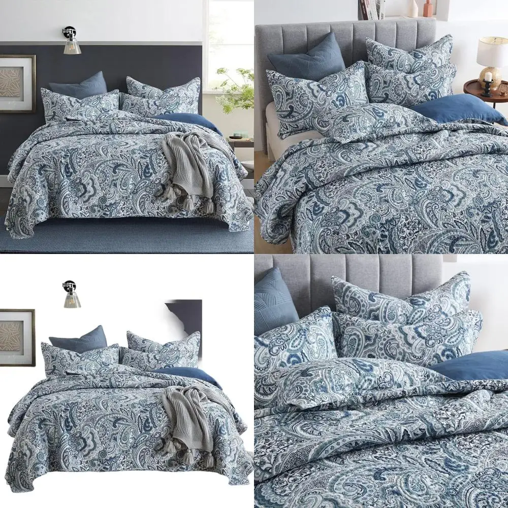 King Size Blue Floral Paisley 3-Piece Reversible Quilt Coverlet Set
King Size Blue Floral Paisley 3-Piece Reversible Quilt Coverlet Set