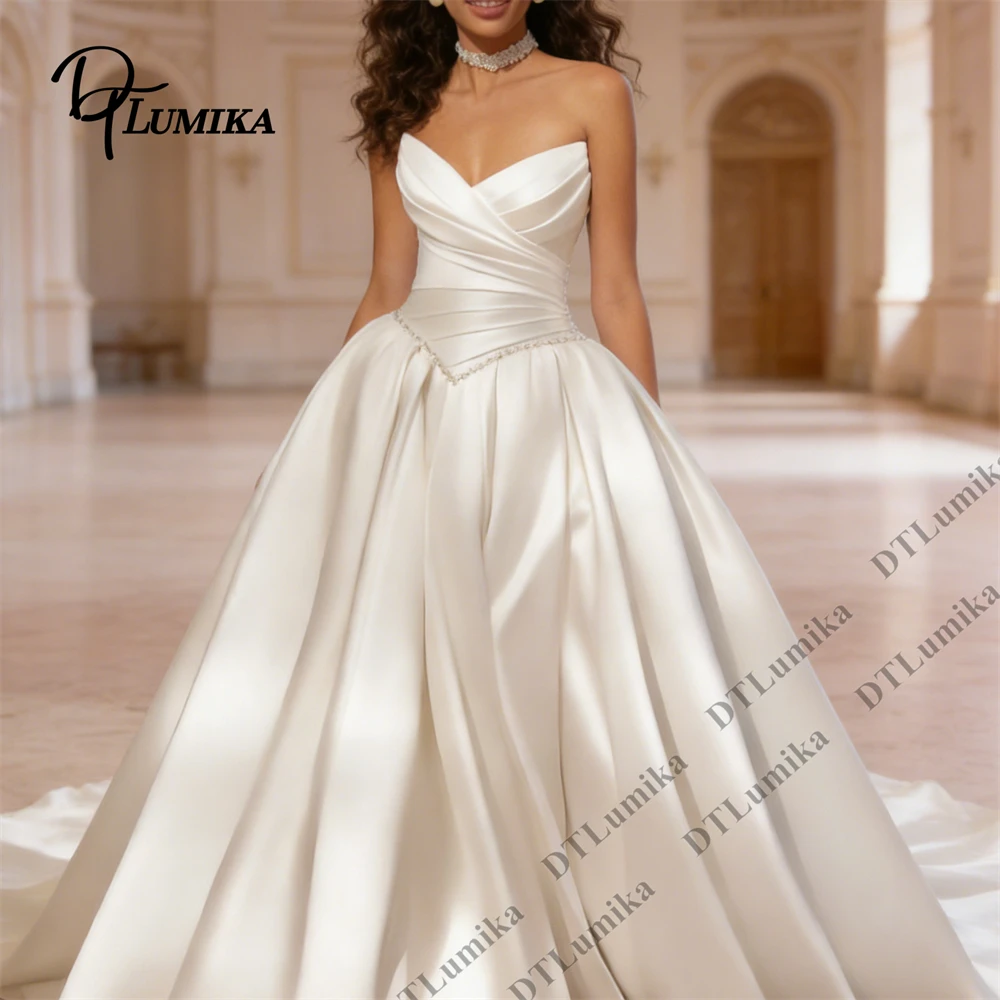 DTLumika Customized Satin Bride Dress with Beaded Waist Long A Line Bride Dresses Strapless Women's Wedding Banquet Ball Gown
DTLumika Customized Satin Bride Dress with Beaded Waist Long A Line Bride Dresses Strapless Women's Wedding Banquet Ball Gown