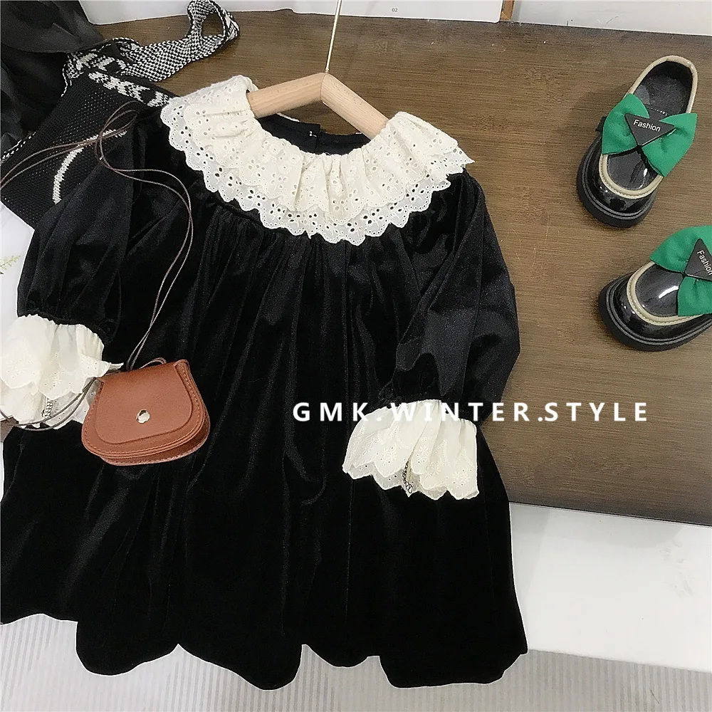 Girls Velvet Dress Spring and Autumn New Children's Lace Collar Dress Skirt Girls Princess Dress Foreign Style Fashion
Girls Velvet Dress Spring and Autumn New Children's Lace Collar Dress Skirt Girls Princess Dress Foreign Style Fashion