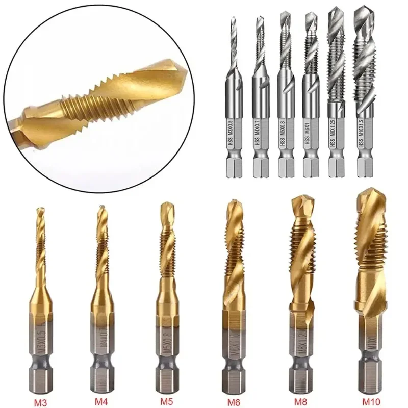 BIESUO 6pcs M3-M10 Screw Tap Drill Bits Hss Taps Countersink Deburr Set Metric Combination Bit High Speed Steel 1/4 IN Quick Hex
BIESUO 6pcs M3-M10 Screw Tap Drill Bits Hss Taps Countersink Deburr Set Metric Combination Bit High Speed Steel 1/4 IN Quick Hex