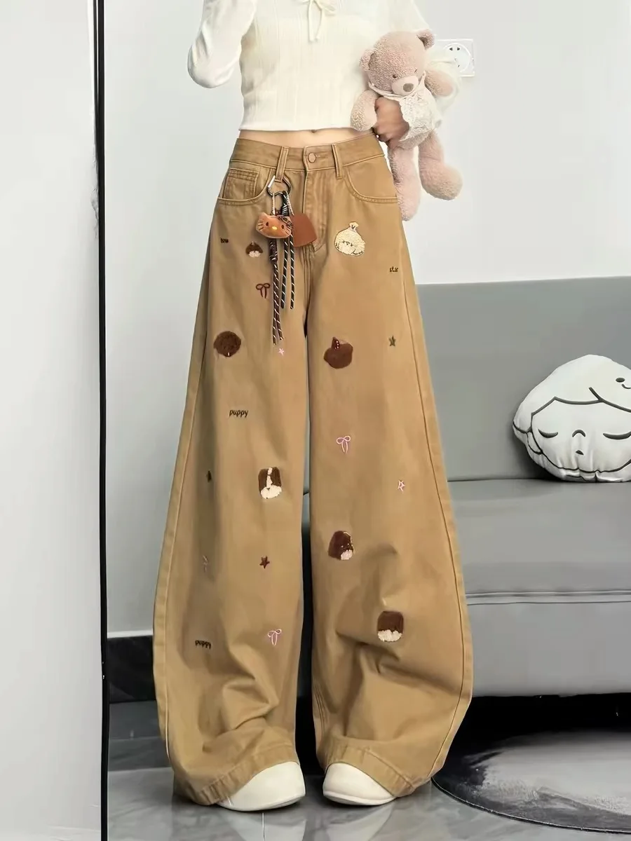 Retro Bear Embroidery Wide Leg Pants Women's Loose BF Lazy Draping Long Pants Casual High Waist Denim Casual Loose Fit
Retro Bear Embroidery Wide Leg Pants Women's Loose BF Lazy Draping Long Pants Casual High Waist Denim Casual Loose Fit