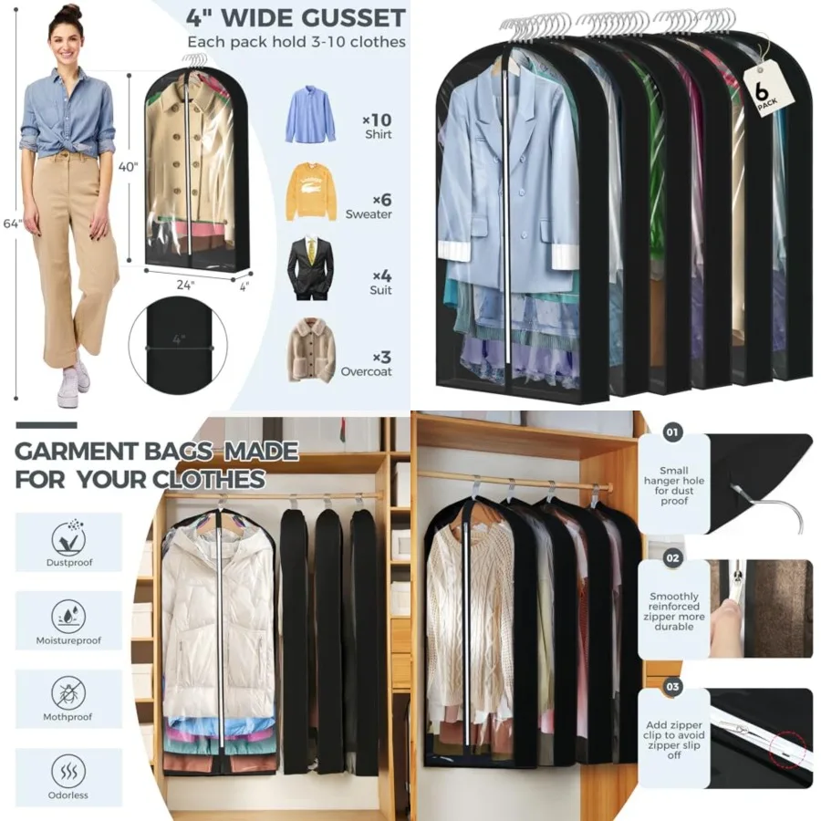 6 Pcs 60 Garment Bags for Hanging Clothes, Clear Suit Bags for Closet Storage Clothing Storage, Garment Bags Shoulder Covers wi
6 Pcs 60 Garment Bags for Hanging Clothes, Clear Suit Bags for Closet Storage Clothing Storage, Garment Bags Shoulder Covers wi