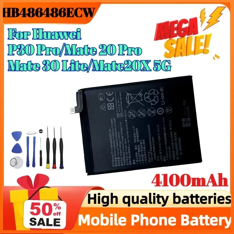 HB486486ECW 4100mAh Mobile Phone Battery For Huawei P30 Pro/Mate 20 Pro/Mate 30 Lite/Mate 20X 5G Battery +Tools
HB486486ECW 4100mAh Mobile Phone Battery For Huawei P30 Pro/Mate 20 Pro/Mate 30 Lite/Mate 20X 5G Battery +Tools
