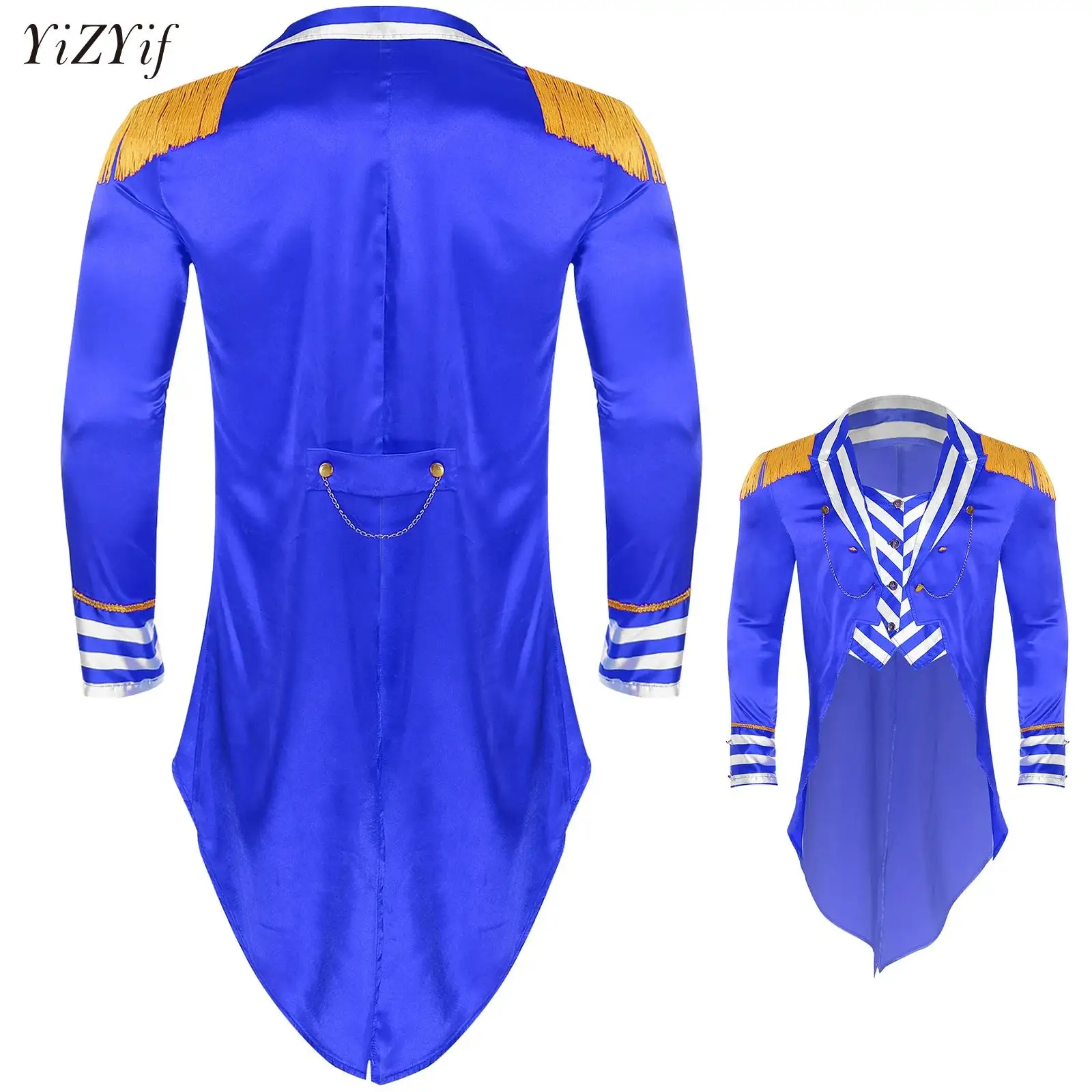 Mens Circus Costume Satin Tuxedo Vintage Coat Showman Tailcoat Jacket Ringmaster Blazer Halloween Carnival Fancy Dress Uniform
Mens Circus Costume Satin Tuxedo Vintage Coat Showman Tailcoat Jacket Ringmaster Blazer Halloween Carnival Fancy Dress Uniform