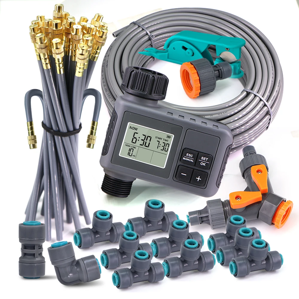 5-30M 1/4" Hose Timer Misting Cooling System for Garden Automatic Watering Plants Sprayer Kit 20cm Flexible Brass Nozzle Atomize
5-30M 1/4" Hose Timer Misting Cooling System for Garden Automatic Watering Plants Sprayer Kit 20cm Flexible Brass Nozzle Atomize