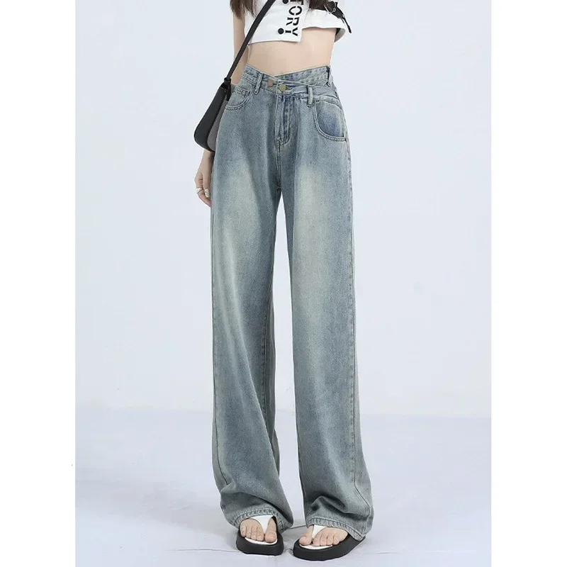 Summer Soft Lyocell Fabric Woman Jeans Thin Loose Wide Leg Straight High Waisted Pant Fashion Comfort Retro Blue Casual Trousers
Summer Soft Lyocell Fabric Woman Jeans Thin Loose Wide Leg Straight High Waisted Pant Fashion Comfort Retro Blue Casual Trousers