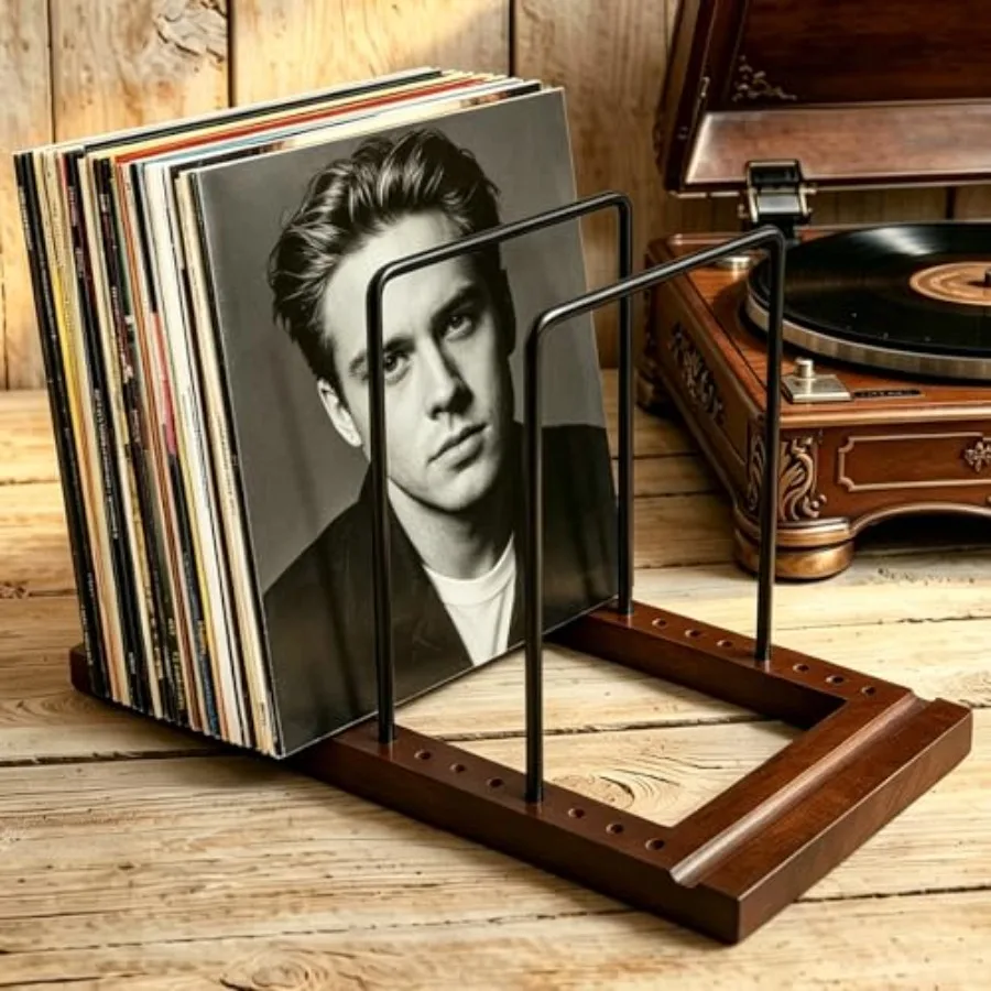 Vinyl Record Holder Stand, Wooden LP Album Storage Rack with Metal Dividers, Now Playing Display for 7, 10, 12 Inch Records, Ho
Vinyl Record Holder Stand, Wooden LP Album Storage Rack with Metal Dividers, Now Playing Display for 7, 10, 12 Inch Records, Ho