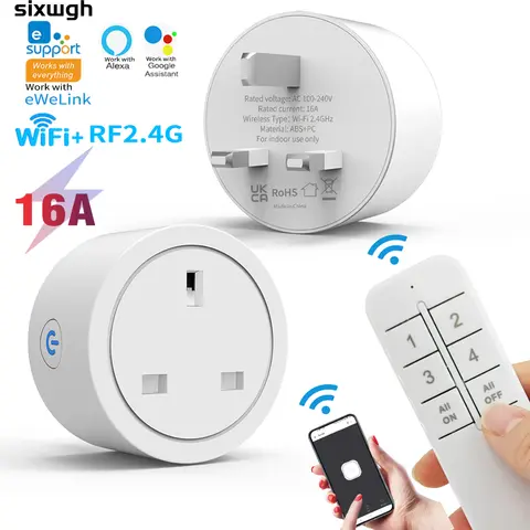 WiFi Smart Socket UK Plug with WeLink APP Control, RF Wireless Remote Control Socket, Timer Socket, Works with Alexa Google Home