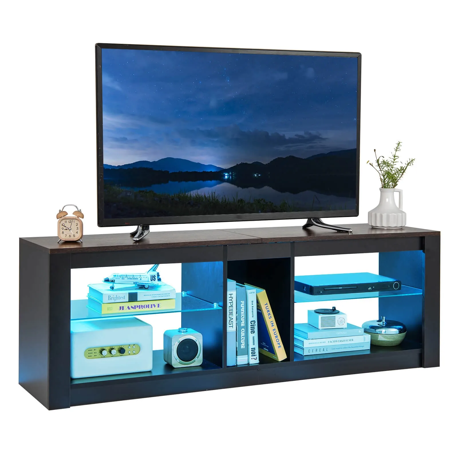 TV Stand w/ LED Light for TVs up to 65 inch w/ Adjustable Tempered Glass Shelves
TV Stand w/ LED Light for TVs up to 65 inch w/ Adjustable Tempered Glass Shelves