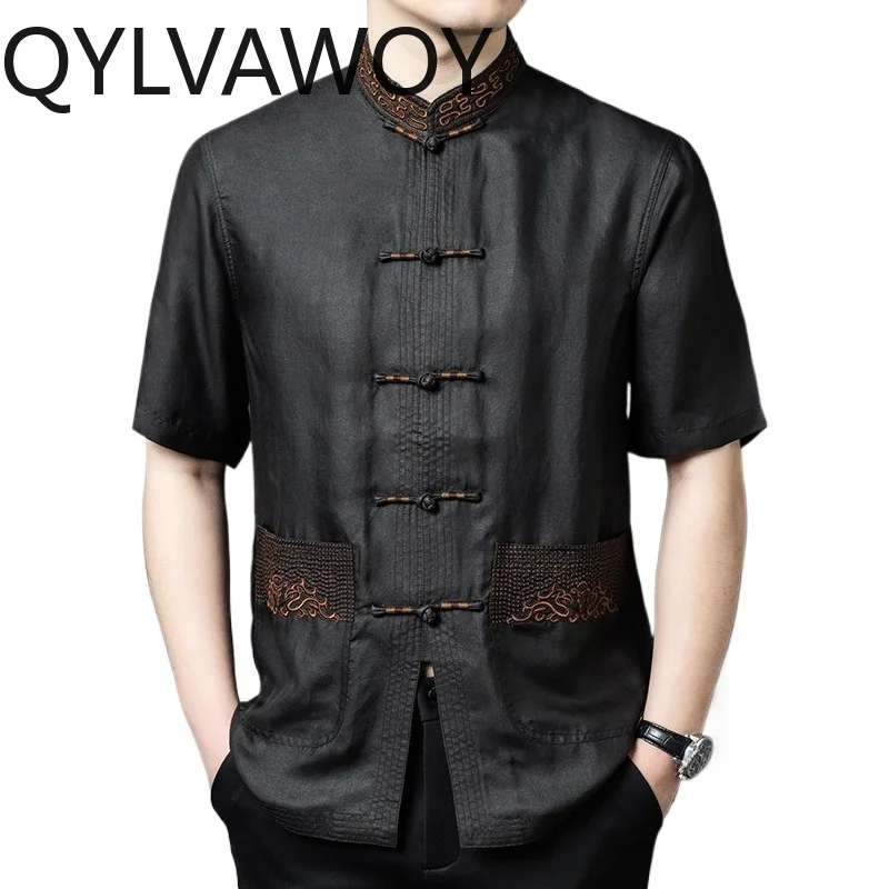 QYLVAWOY 100% Real Mulberry Silk Men's Shirts Stand Collar Summer Tops New Shirt Embroidery Short Sleeve Camisas Masculina Loose
QYLVAWOY 100% Real Mulberry Silk Men's Shirts Stand Collar Summer Tops New Shirt Embroidery Short Sleeve Camisas Masculina Loose