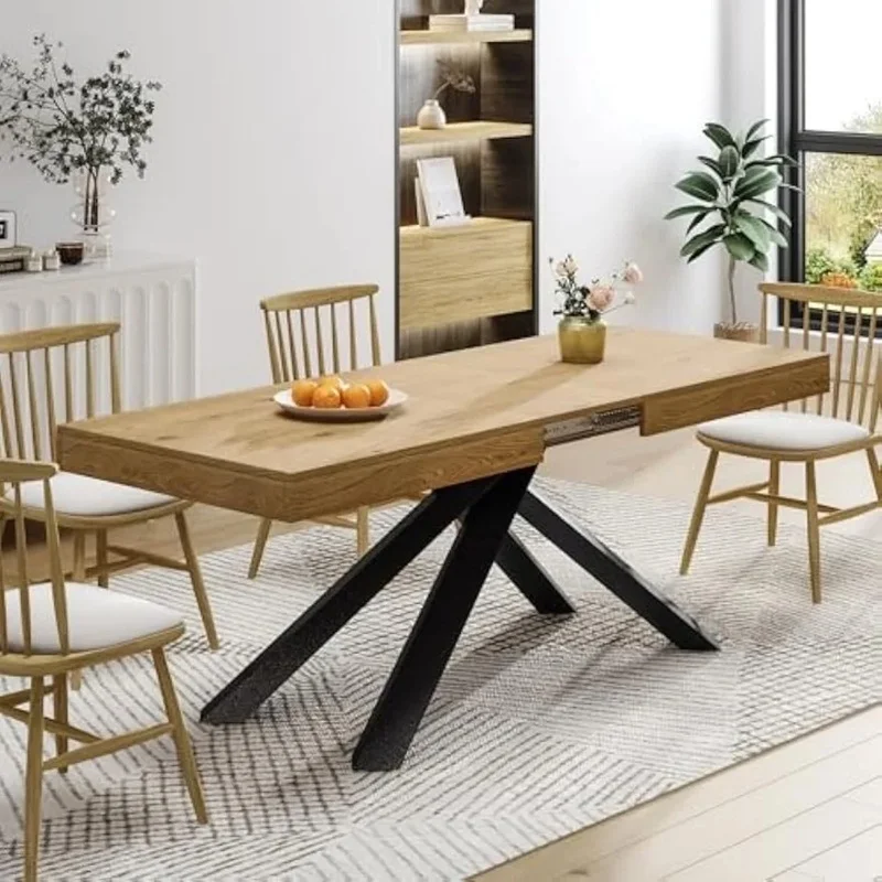 Adjustable Kitchen Dining Table for 4-8 People, Modern Farmhouse Style with Metal Legs, Extends from 63'' to 79
Adjustable Kitchen Dining Table for 4-8 People, Modern Farmhouse Style with Metal Legs, Extends from 63'' to 79