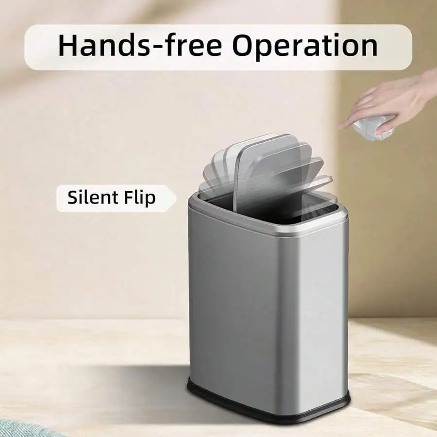 8L Rectangular Stainless Steel Trash Can With Silent Flip Lid Hands-Free Operation
8L Rectangular Stainless Steel Trash Can With Silent Flip Lid Hands-Free Operation