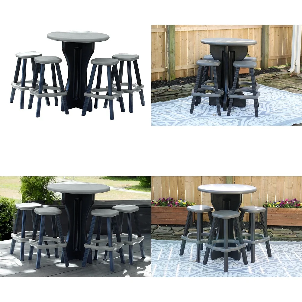 Table Set with Four Barstools Black Base with Deep Grey Accents Perfect for Patio and Outdoor Spaces. Hardware Free Easy Assemb
Table Set with Four Barstools Black Base with Deep Grey Accents Perfect for Patio and Outdoor Spaces. Hardware Free Easy Assemb