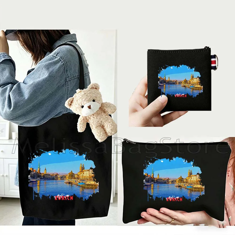 4PCS Gifts Set Zurich Switzerland Black Canvas Tote Bag Handbag with Doll Key Coin Purse Cosmetic Makeup Toilet Bag Case Pouch
4PCS Gifts Set Zurich Switzerland Black Canvas Tote Bag Handbag with Doll Key Coin Purse Cosmetic Makeup Toilet Bag Case Pouch