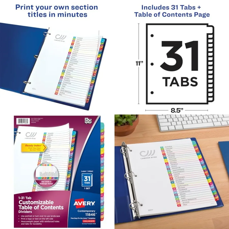 1-31 Dividers for 3 Ring Binders, 3 Tabs per, Customizable Table of Contents, Multicolor Arched Tabs, Great for Organizing Repo
1-31 Dividers for 3 Ring Binders, 3 Tabs per, Customizable Table of Contents, Multicolor Arched Tabs, Great for Organizing Repo