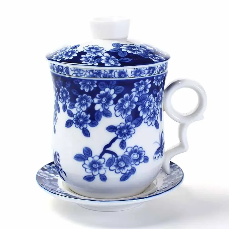 Blue and white porcelain ceramic office four-piece cup with lid including filter equipment personal lunch cup gift conference
Blue and white porcelain ceramic office four-piece cup with lid including filter equipment personal lunch cup gift conference