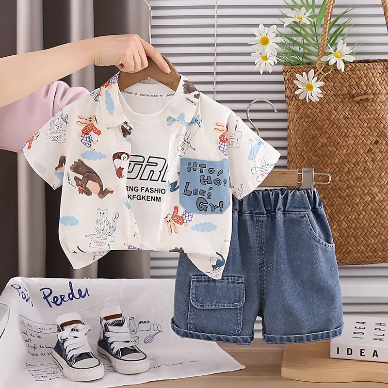 Summer Baby Boy Clothes 3 Piece Set Toddler Summer Outfits for Kids Shirts + T-shirts + Denim Shorts 1-5T Children's Clothing
Summer Baby Boy Clothes 3 Piece Set Toddler Summer Outfits for Kids Shirts + T-shirts + Denim Shorts 1-5T Children's Clothing