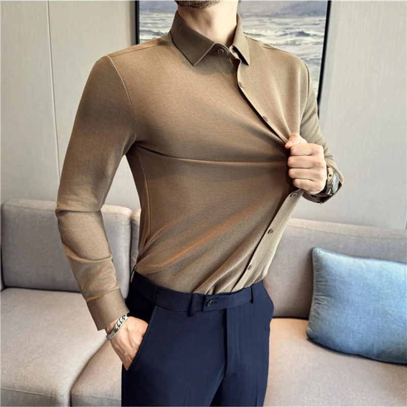 Осень/зима, плотная вязаная лиоцелловая + хлопковая эластичная бесшовная рубашка с длинными рукавами, однотонная повседневная рубашка с длинными рукавами
Осень/зима, плотная вязаная лиоцелловая + хлопковая эластичная бесшовная рубашка с длинными рукавами, однотонная повседневная рубашка с длинными рукавами