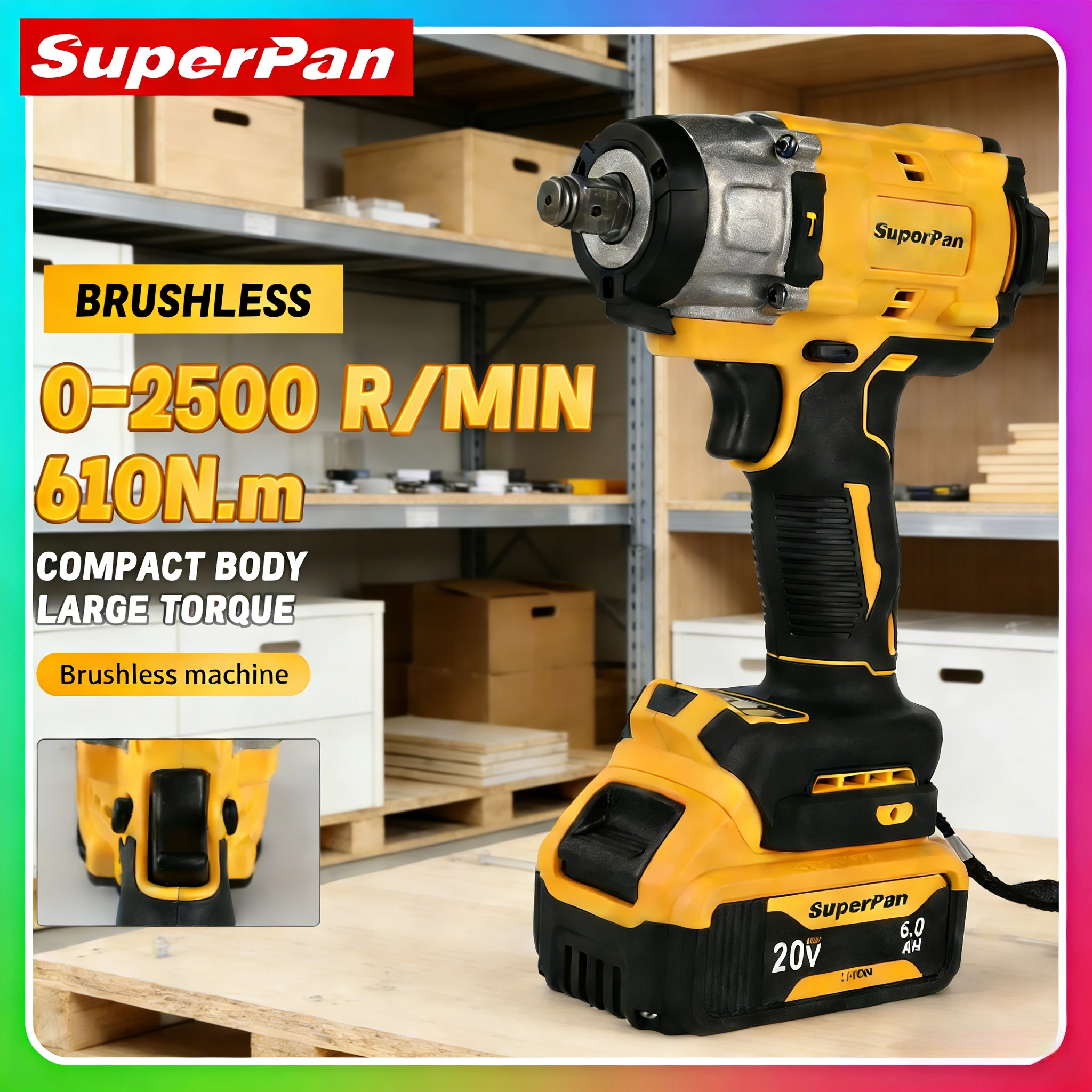 SuperPan SP922 Impact Wrench Garage Tools Brushless for Auto Maintenance Heavy Duty Garage Work for dewalt 20V battery pin
SuperPan SP922 Impact Wrench Garage Tools Brushless for Auto Maintenance Heavy Duty Garage Work for dewalt 20V battery pin