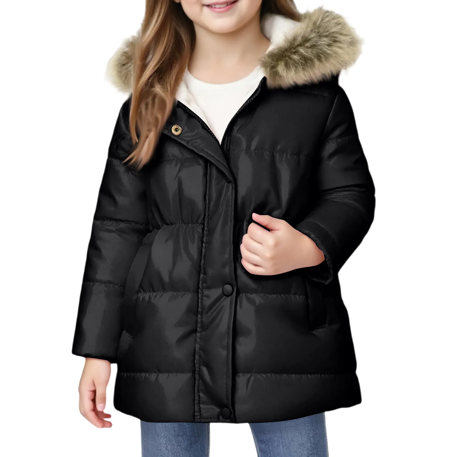 Winter Girls' Solid Color Long Jacket Hooded With Fur Collar Cotton Jacket Comfortable Warm Cotton-Padded Jacket
Winter Girls' Solid Color Long Jacket Hooded With Fur Collar Cotton Jacket Comfortable Warm Cotton-Padded Jacket