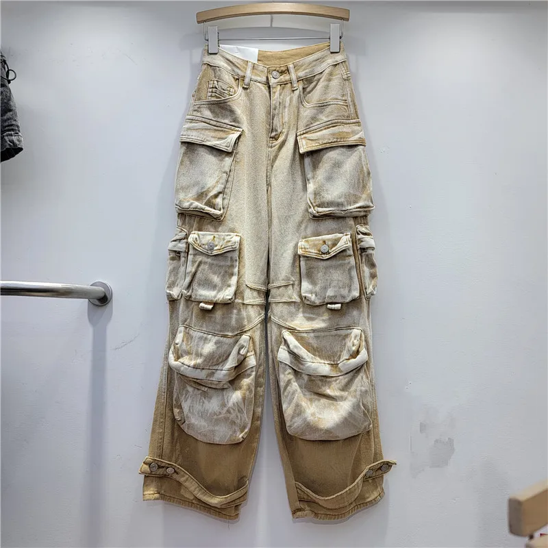 Street Fashion Gradient Contrast Heavy Industry Three-Dimensional Pocket Wide-Leg Pants Cool Chic Niche Cargo Jeans Female
Street Fashion Gradient Contrast Heavy Industry Three-Dimensional Pocket Wide-Leg Pants Cool Chic Niche Cargo Jeans Female