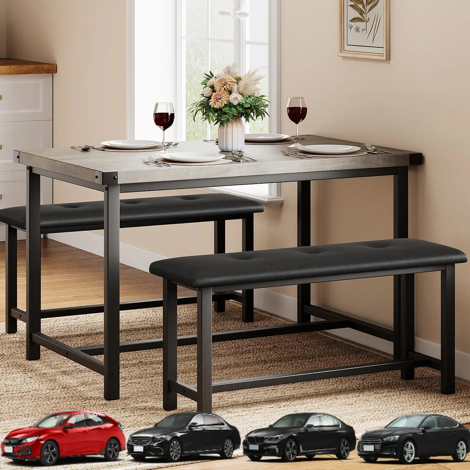 Dining Table with 2 Benches, Dining Room Table Set for 4, Kitchen Table with 2 Upholstered Benches Rectangular Space Saving for
Dining Table with 2 Benches, Dining Room Table Set for 4, Kitchen Table with 2 Upholstered Benches Rectangular Space Saving for