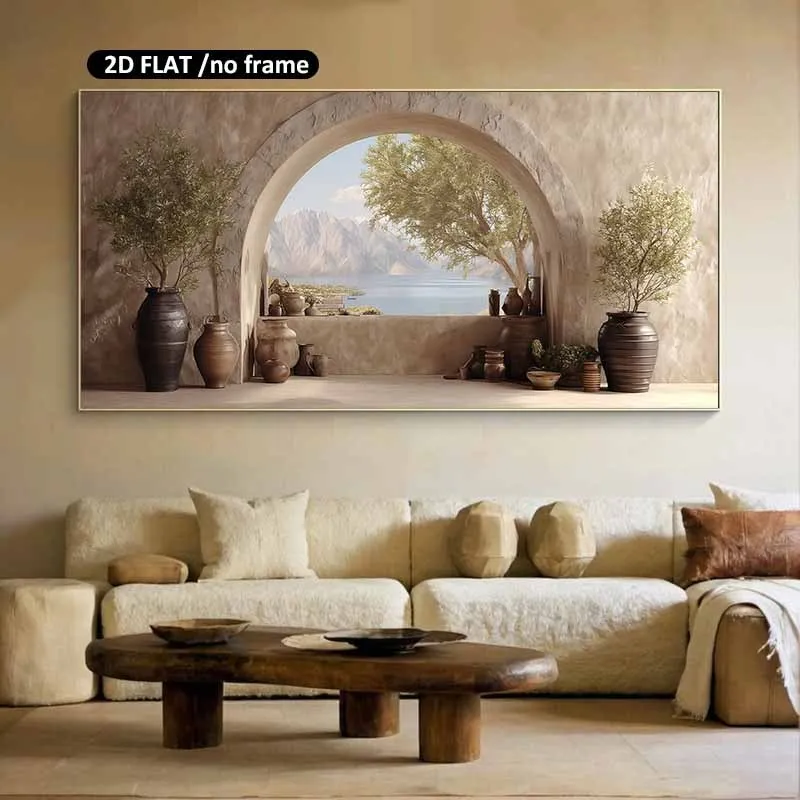 2D Flat Large Modern Mediterranean Archway Canvas Wall Art, Frameless Minimalist Olive Trees Canvas Prints for Living Room Decor
2D Flat Large Modern Mediterranean Archway Canvas Wall Art, Frameless Minimalist Olive Trees Canvas Prints for Living Room Decor