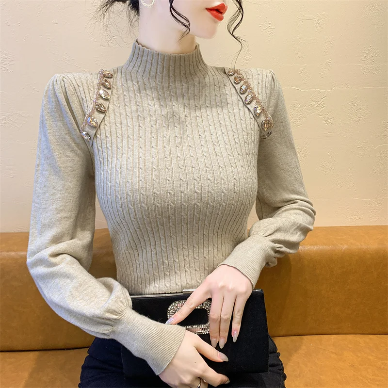 Women's Knitted Base irt Heavy Rhinestone Long Sve f High Collar Autumn Winter Faion Slim Fit Inner Wear Top
Women's Knitted Base irt Heavy Rhinestone Long Sve f High Collar Autumn Winter Faion Slim Fit Inner Wear Top