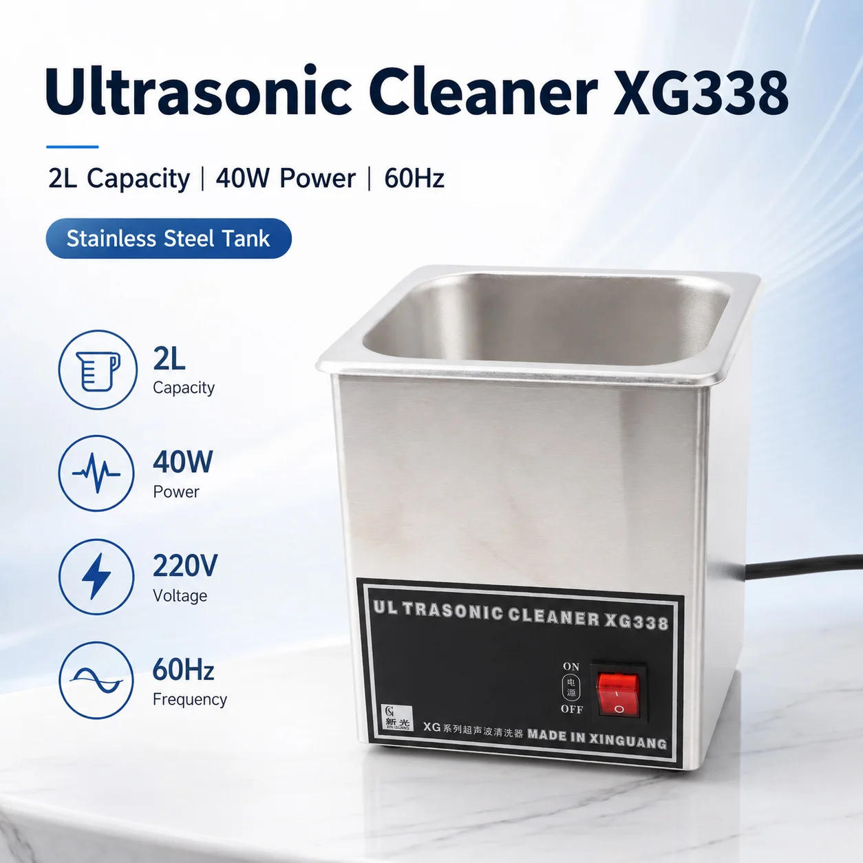 TOOLTOS XG338 Ultrasonic Cleaner 2L 40W Stainless Steel Cleaning Machine for Jewelry Glasses Watches and Dental Tools
TOOLTOS XG338 Ultrasonic Cleaner 2L 40W Stainless Steel Cleaning Machine for Jewelry Glasses Watches and Dental Tools