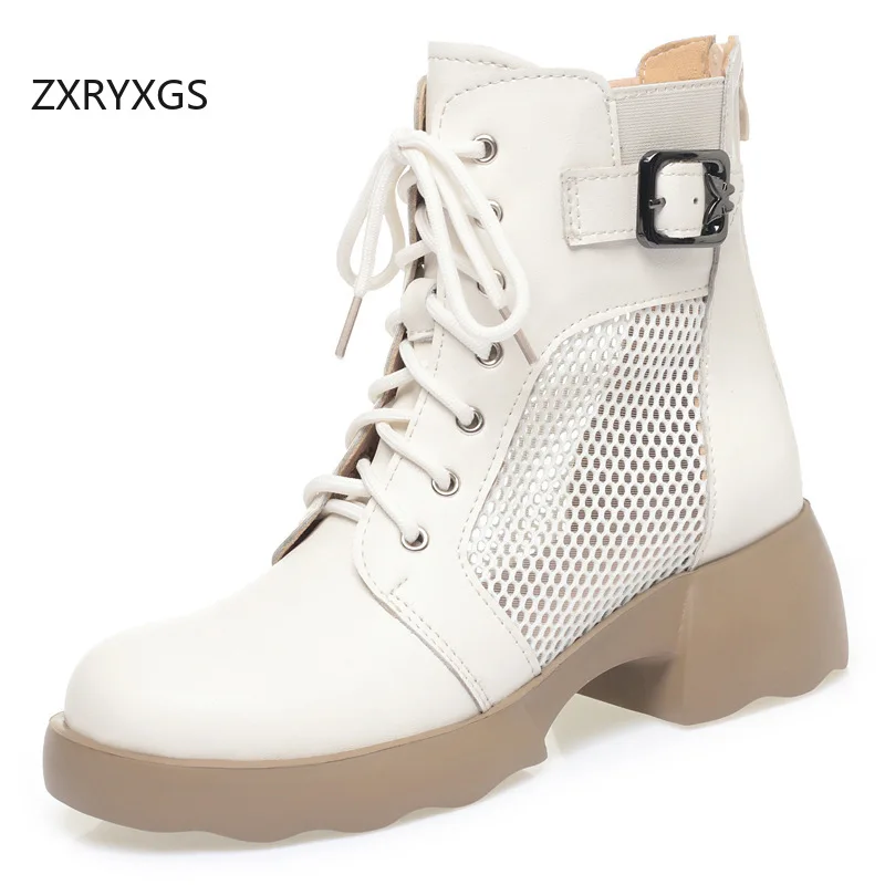 ZXRYXGS 2025 Premium Mesh Cowhide Spring Summer Boots Fashionable Sandals Elegant Breathable Women Cool Boots Thick Mid Heels
ZXRYXGS 2025 Premium Mesh Cowhide Spring Summer Boots Fashionable Sandals Elegant Breathable Women Cool Boots Thick Mid Heels