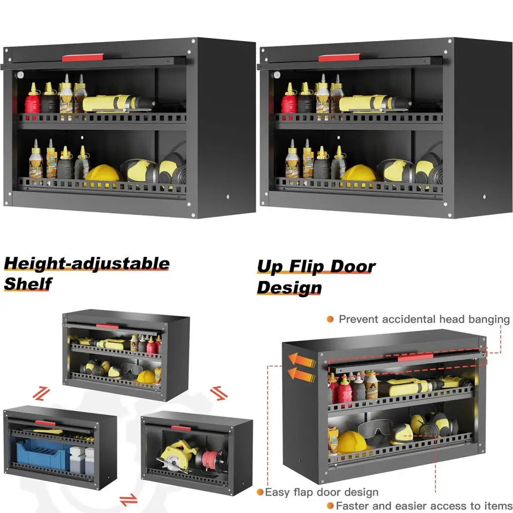 Adjustable Shelf Wall Garage Cabinet with Flip-Up Door and Magnetic Tool Storage for Basement
Adjustable Shelf Wall Garage Cabinet with Flip-Up Door and Magnetic Tool Storage for Basement