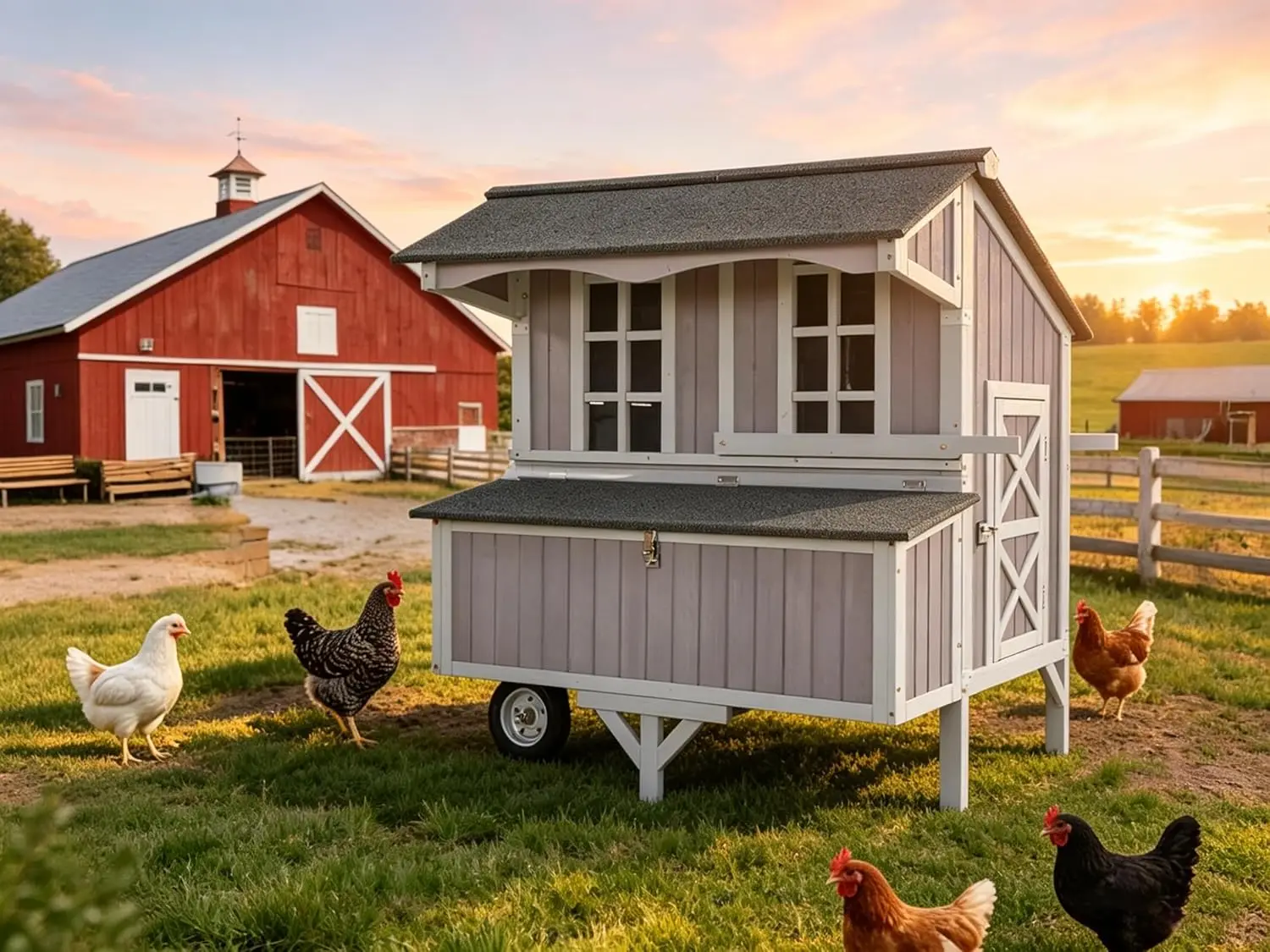 Mobile Wooden Chicken Coop with Wheels Nesting Boxes Tray Outdoor Hen House Duck Rabbit Hutch for 3-6 Birds, Custom
Mobile Wooden Chicken Coop with Wheels Nesting Boxes Tray Outdoor Hen House Duck Rabbit Hutch for 3-6 Birds, Custom
