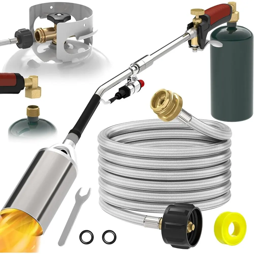 High-Capacity Propane Torch Kit for Weed Removal, Ice Melting, and More with 1lb Converter and 10T Braided Hose
High-Capacity Propane Torch Kit for Weed Removal, Ice Melting, and More with 1lb Converter and 10T Braided Hose