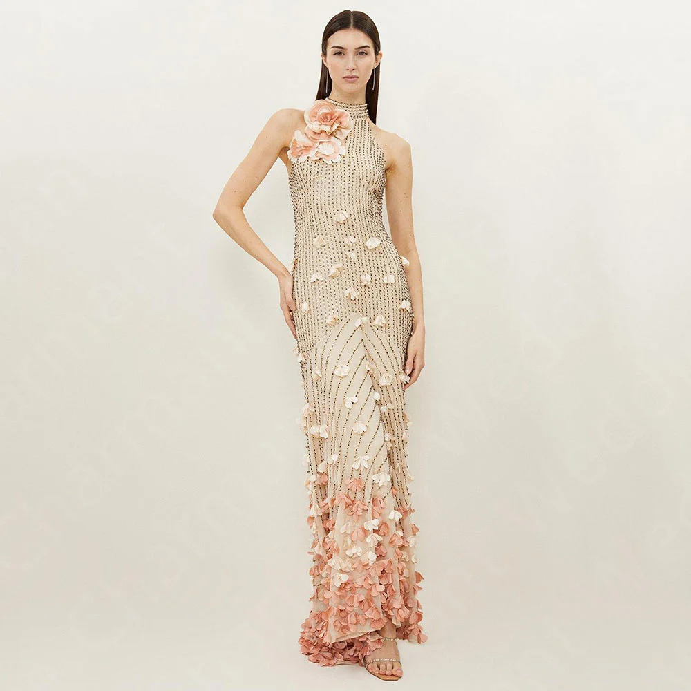 Customized Luxury Champagne Evening Dresses Mermaid Prom Party Gowns Beading Halter Neck Wedding Guest Dresses Flowers Back Out
Customized Luxury Champagne Evening Dresses Mermaid Prom Party Gowns Beading Halter Neck Wedding Guest Dresses Flowers Back Out