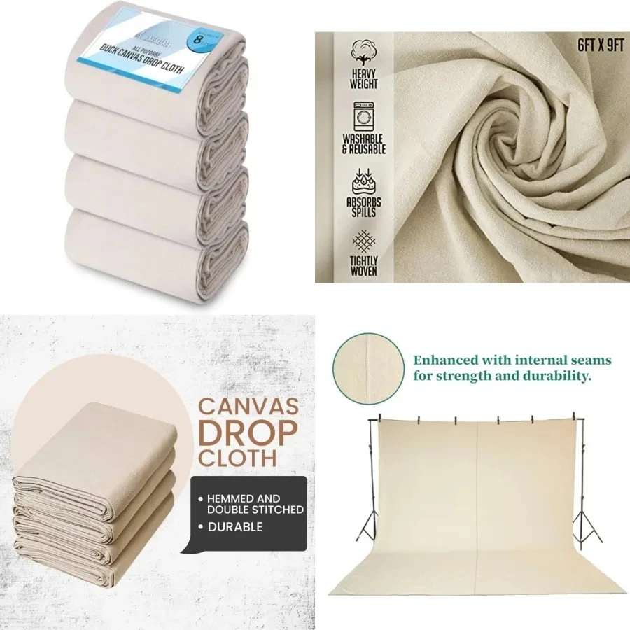 Canvas Drop Cloth for Painting (Size 6'x9' Feet Pack of 4) Painters Drop Cloth for Painting, Furniture & Floor Protection All Purpose Thick Canvas tarp with Double Stitched Edges
Canvas Drop Cloth for Painting (Size 6'x9' Feet Pack of 4) Painters Drop Cloth for Painting, Furniture & Floor Protection All Purpose Thick Canvas tarp with Double Stitched Edges