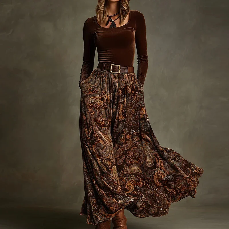 Осень-зима, женский пуловер с круглым вырезом, топ и макси-юбка, комплект из двух предметов, шикарный праздничный модный наряд с длинными рукавами, женские костюмы 2025
Осень-зима, женский пуловер с круглым вырезом, топ и макси-юбка, комплект из двух предметов, шикарный праздничный модный наряд с длинными рукавами, женские костюмы 2025