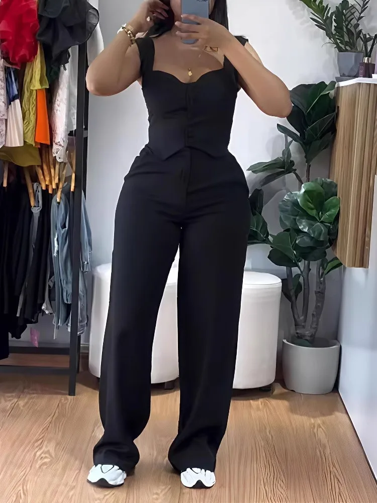 Women's Temperament Elegant Simple Solid Color Suit Summer Suspender Short Tight Vest Casual Wide-leg Pants Two-piece Set
Women's Temperament Elegant Simple Solid Color Suit Summer Suspender Short Tight Vest Casual Wide-leg Pants Two-piece Set