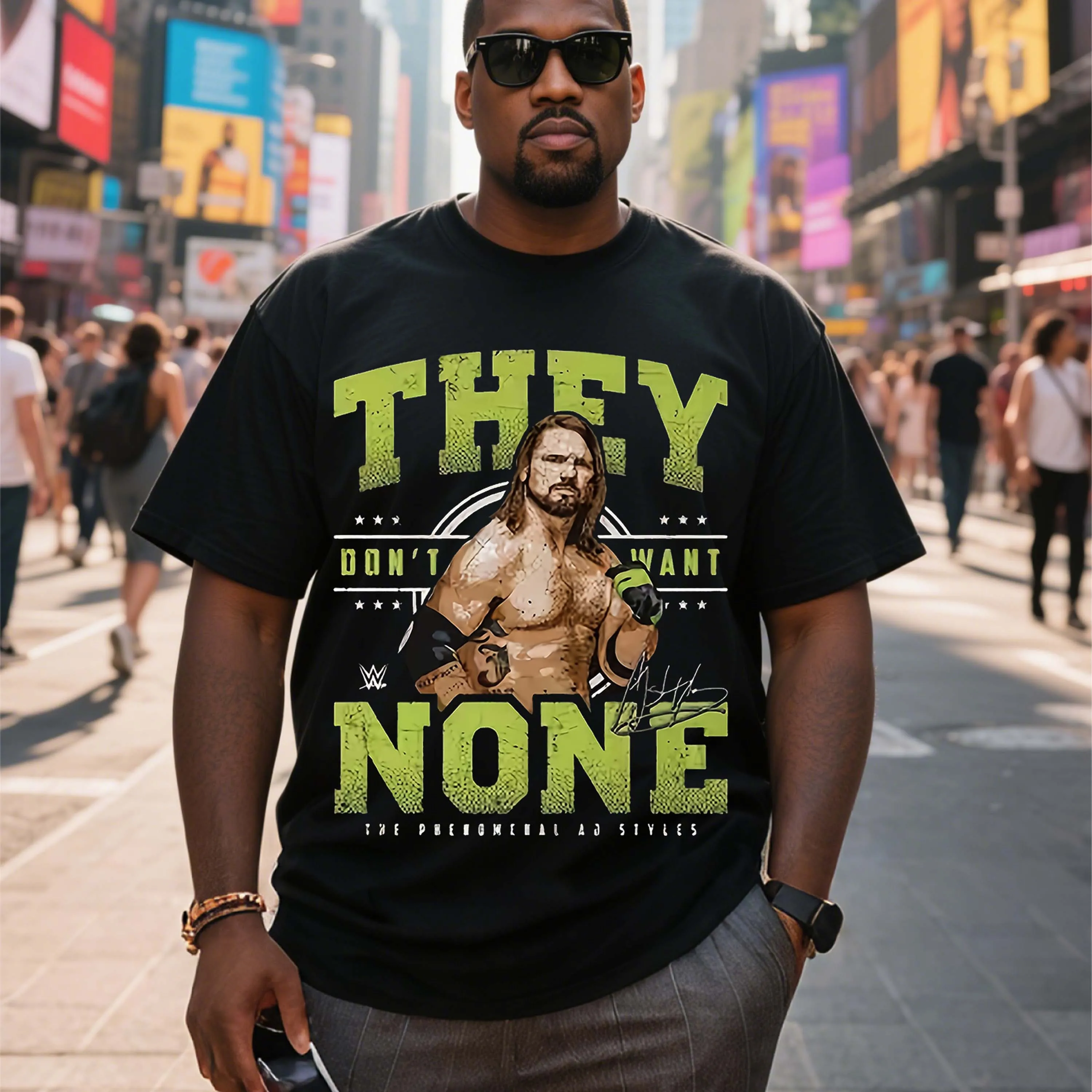 Черная футболка больших размеров с коротким рукавом и рисунком борьбы Aj Styles, подходящая для летней одежды для отдыха на открытом воздухе 
Черная футболка больших размеров с коротким рукавом и рисунком борьбы Aj Styles, подходящая для летней одежды для отдыха на открытом воздухе