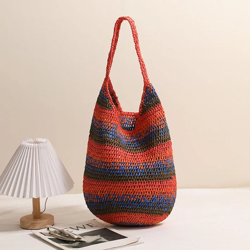 Fashionable Colorful Stripe Straw Single-shoulder Bag New Style Casual Large Capacity Woven Bag Summer Travel Vacation Beach Bag
Fashionable Colorful Stripe Straw Single-shoulder Bag New Style Casual Large Capacity Woven Bag Summer Travel Vacation Beach Bag