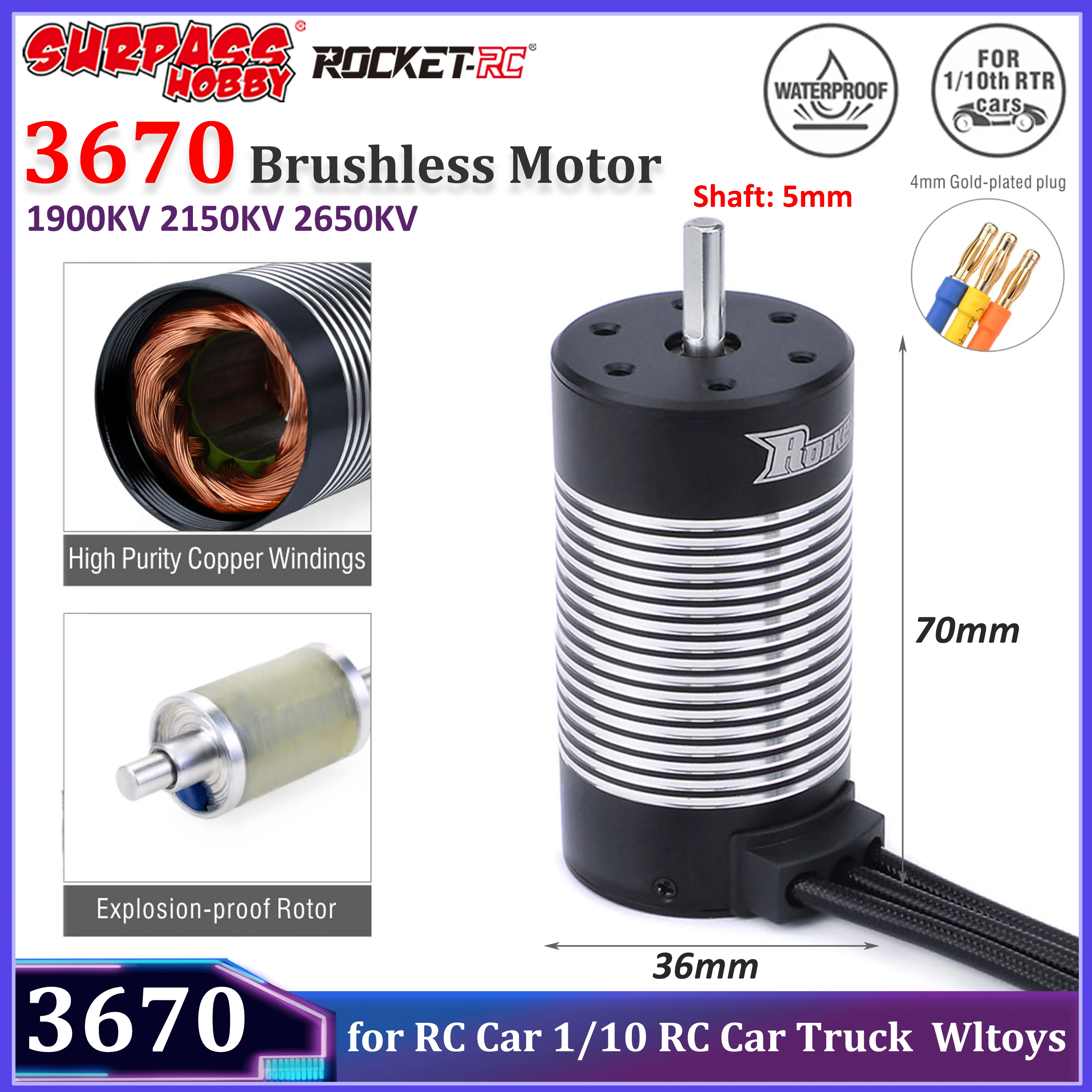 Surpass Hobby Rocket 3670 Waterproof Brushless Motor 2650KV 2150KV 1900KV 5mm Shaft for 1/10 RC Car Drift Truck Buggy Wltoys HSP
Surpass Hobby Rocket 3670 Waterproof Brushless Motor 2650KV 2150KV 1900KV 5mm Shaft for 1/10 RC Car Drift Truck Buggy Wltoys HSP