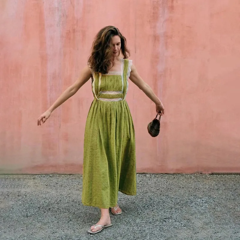 Withered 2026 Summer Retro Green Lace Border Square Collar Dot Jacquard Strap Waist Dress Party Dresses Vestidos Women's Dress
Withered 2026 Summer Retro Green Lace Border Square Collar Dot Jacquard Strap Waist Dress Party Dresses Vestidos Women's Dress