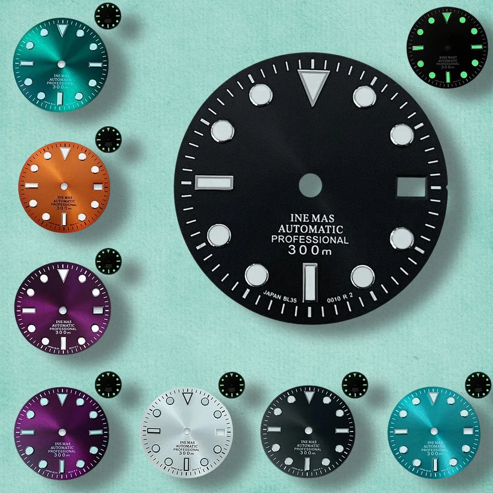 28.5mm S Logo SUB Sunburst Dial Fit NH35/NH36 Japanese Movement Green Luminous High-Quality Watch Modification Accessories 
28.5mm S Logo SUB Sunburst Dial Fit NH35/NH36 Japanese Movement Green Luminous High-Quality Watch Modification Accessories