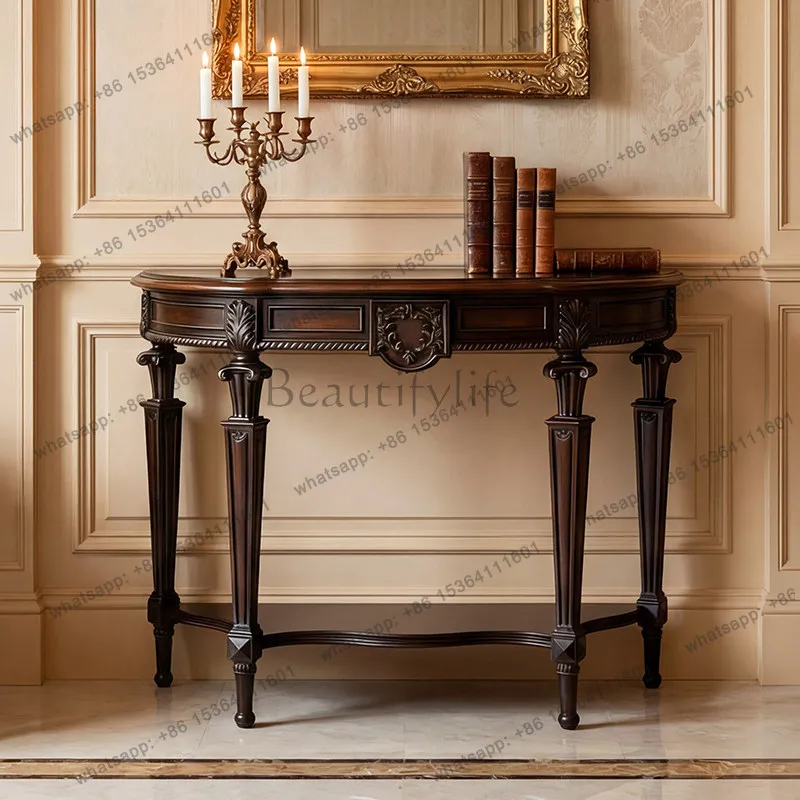 American solid wood entrance table Semi-round European entrance cabinet Entry foyer entrance table French medieval sofa back few
American solid wood entrance table Semi-round European entrance cabinet Entry foyer entrance table French medieval sofa back few