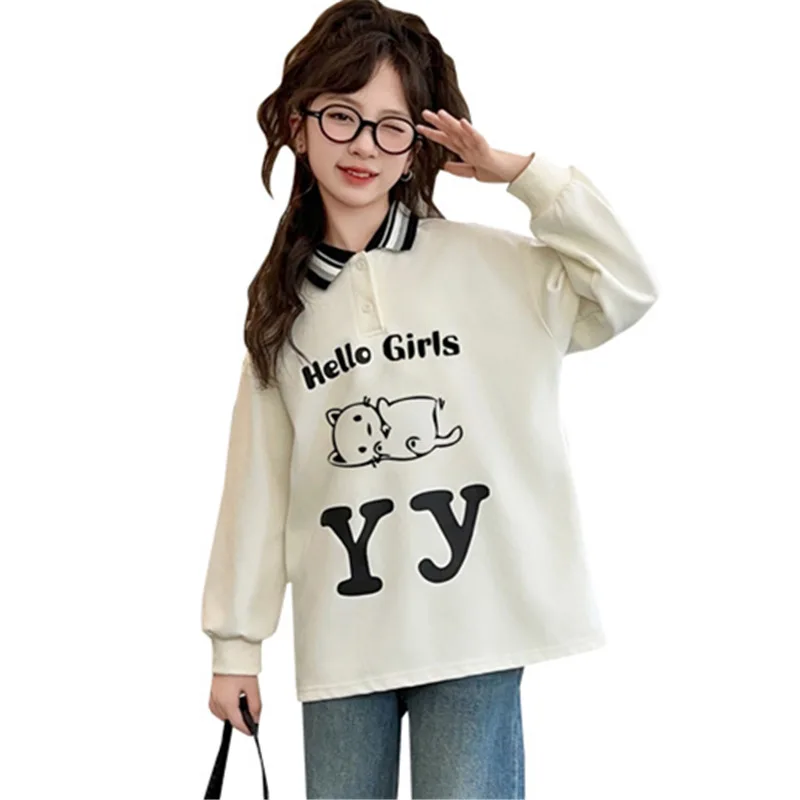 Korean Children's Clothing Girls Autumn Polo Sweatshirt With Cartoon Cat Pattern Long Sleeve Polo Shirt For Kids Teenagers 5-14T
Korean Children's Clothing Girls Autumn Polo Sweatshirt With Cartoon Cat Pattern Long Sleeve Polo Shirt For Kids Teenagers 5-14T