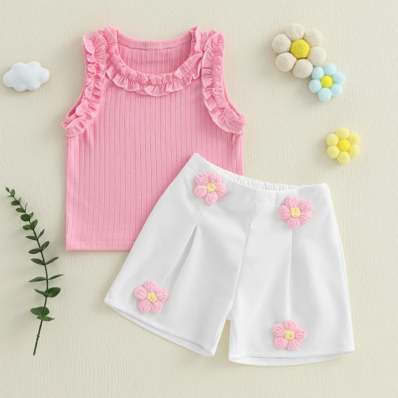 Baby Girl Summer Fashion Outfits Sleeveless Ruffle Tank Tops + 3D Crochet Flower Shorts 2 Pieces Set Toddler Clothes
Baby Girl Summer Fashion Outfits Sleeveless Ruffle Tank Tops + 3D Crochet Flower Shorts 2 Pieces Set Toddler Clothes