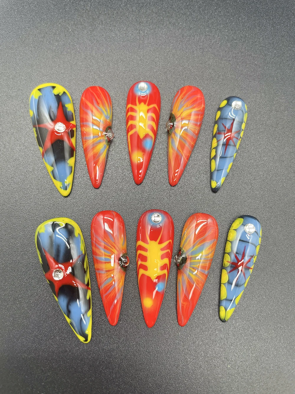 3Cm Stilettos Long Tips Individual Creativity Press On Nails Red Blue Blending Butterfly Full Cover False Nail 10Pcs Handmade
3Cm Stilettos Long Tips Individual Creativity Press On Nails Red Blue Blending Butterfly Full Cover False Nail 10Pcs Handmade