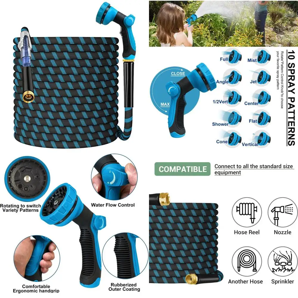 Flexible 150ft Lightweight Non-Kinking Garden Hose with 10-Pattern Nozzle and 3/4 Metal Connectors for Durable Use
Flexible 150ft Lightweight Non-Kinking Garden Hose with 10-Pattern Nozzle and 3/4 Metal Connectors for Durable Use