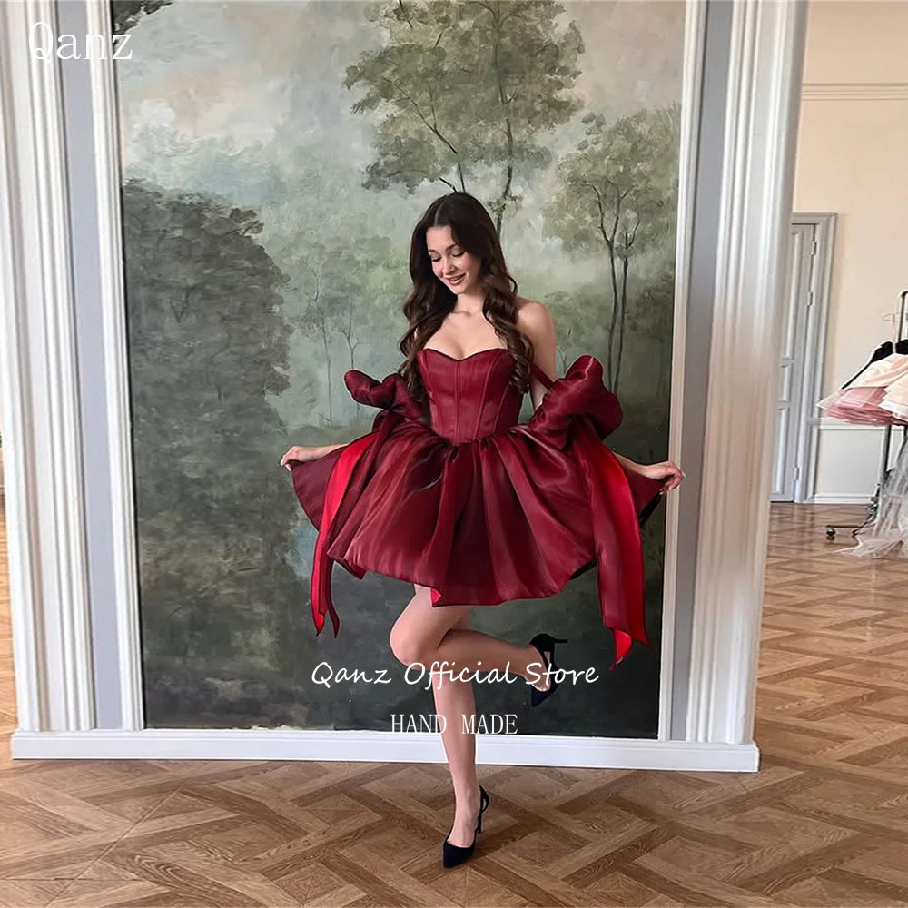 Qanz Burgundy Mini Prom Dresses Bow Straps Short A Line Birthday Party Gowns Sexy Backless платье на выпускной Customized
Qanz Burgundy Mini Prom Dresses Bow Straps Short A Line Birthday Party Gowns Sexy Backless платье на выпускной Customized